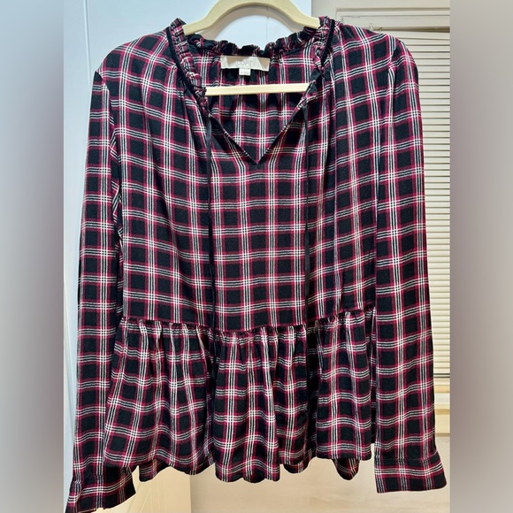 LOFT Holiday Women's Plaid Red Black
Peplum Blouse - Picture 2 of 6